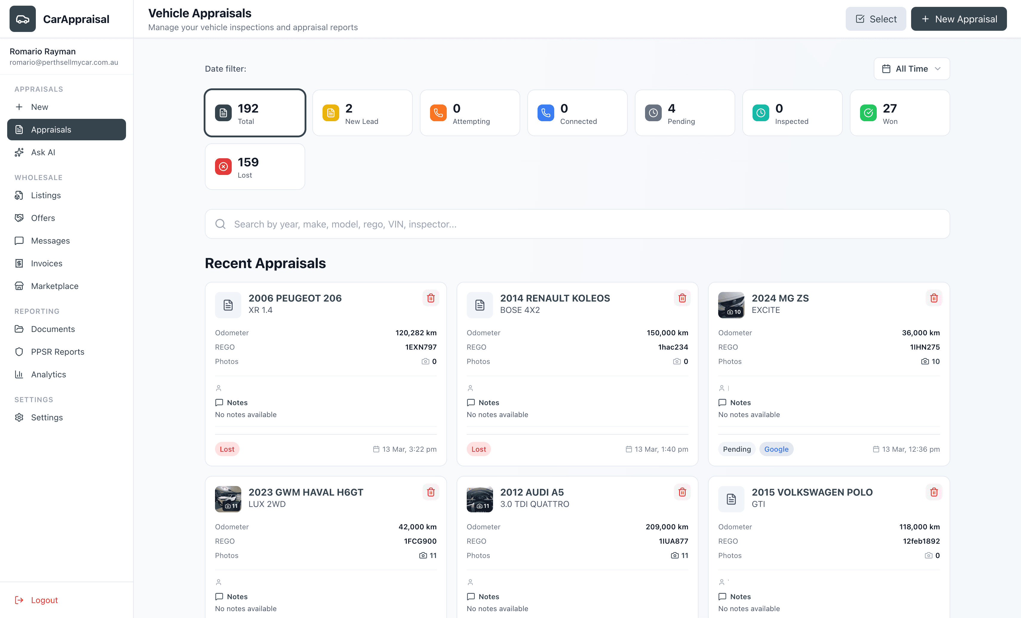 Appraiso appraisals dashboard